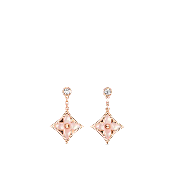 ˇStreet JewelryˇDOUBLE STAR PINK GOLD MOP DROP EARRINGS