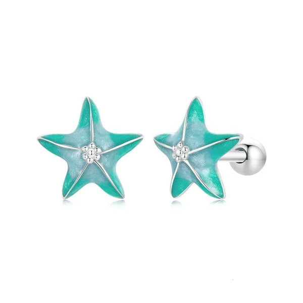 [STREET]Blue Starfish Stud Earrings Platinum Plated Simple Earrings