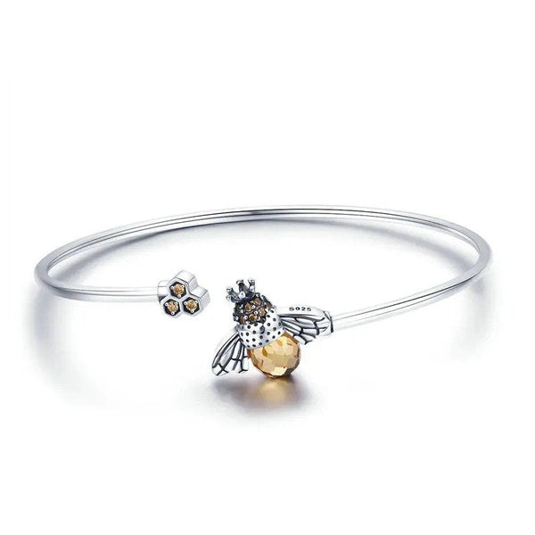 [STREET]Crystal Yellow Bee Bangle Silver Cute Insect Bracelets for Women