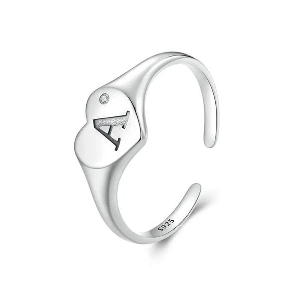 [STREET]Engraved Initial Letter A Open Ring Heart-shaped Adjustable Stackable Rings