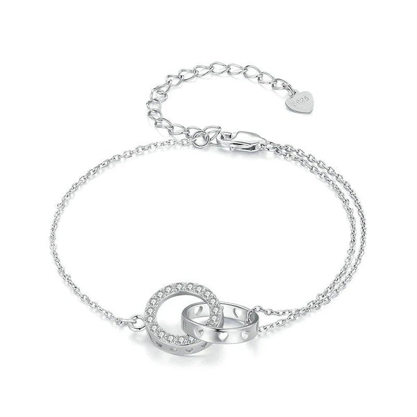 [STREET]Silver Double Circle Bracelet Eternity Adjustable Chain Link Platinum Plated