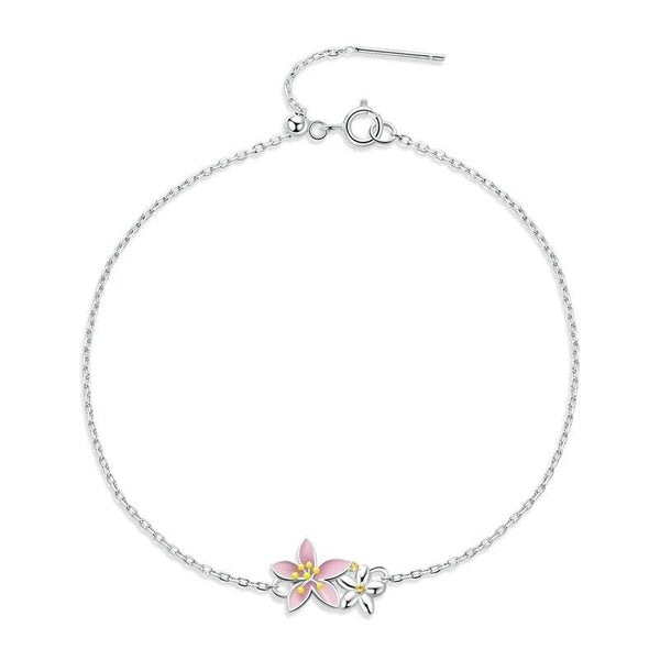[STREET]Beautiful Cherry Blossom Bracelet Adjustable Silver Snake Chain Link