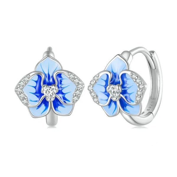 [STREET]Blue Enamel Butterfly Orchid Ear Clips Phalaenopsis Flower