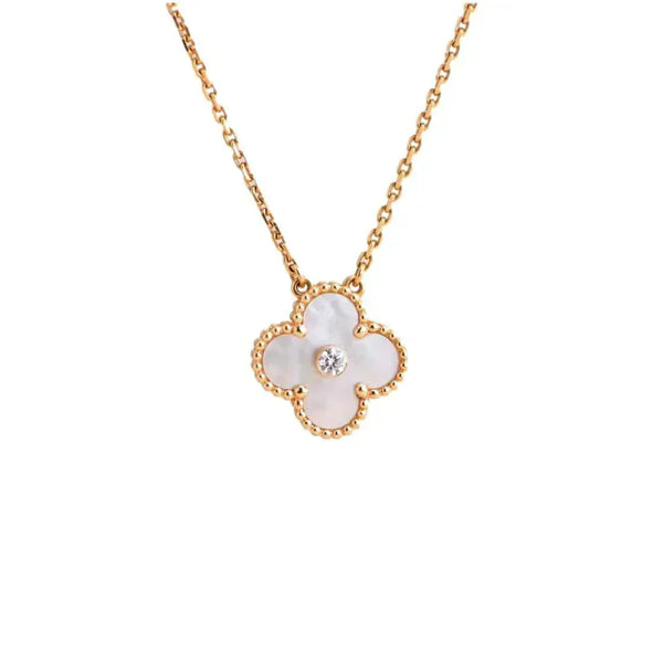 ˇStreet JewelryˇCLOVER 15MM DIAMOND WHITE FRITILLARIA NECKLACE