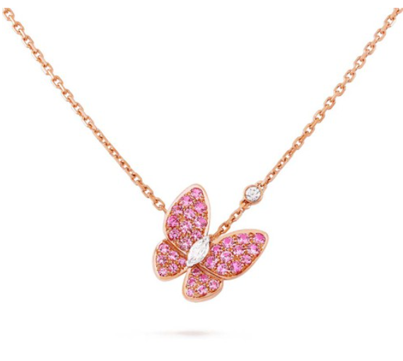 ˇStreet JewelryˇBUTTERFLY RED DIAMOND ROSE GOLD NECKLACE