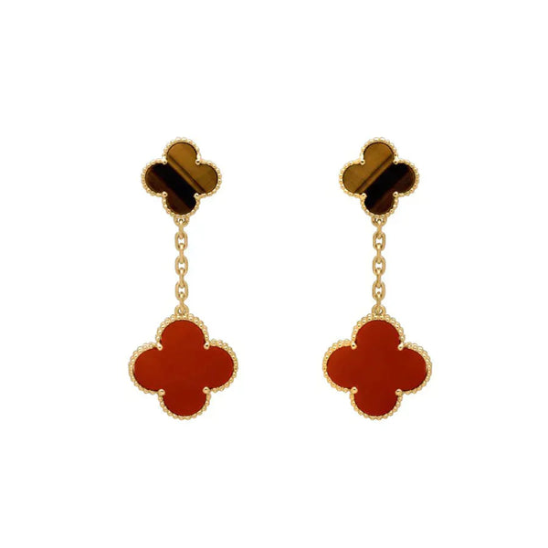 ˇStreet JewelryˇCLOVER  2 MOTIF  TIGER EYE CARNELIAN EARRINGS
