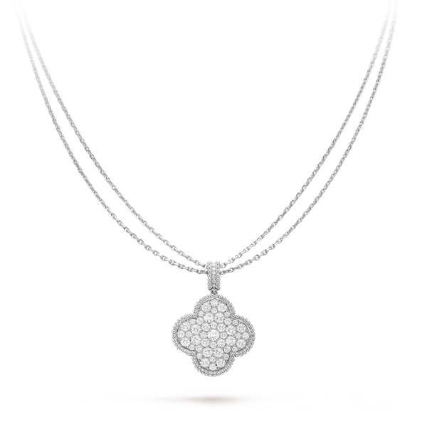 ˇStreet JewelryˇCLOVER 25MM SILVER FULL DIAMOND BIG CLOVER NECKLACE