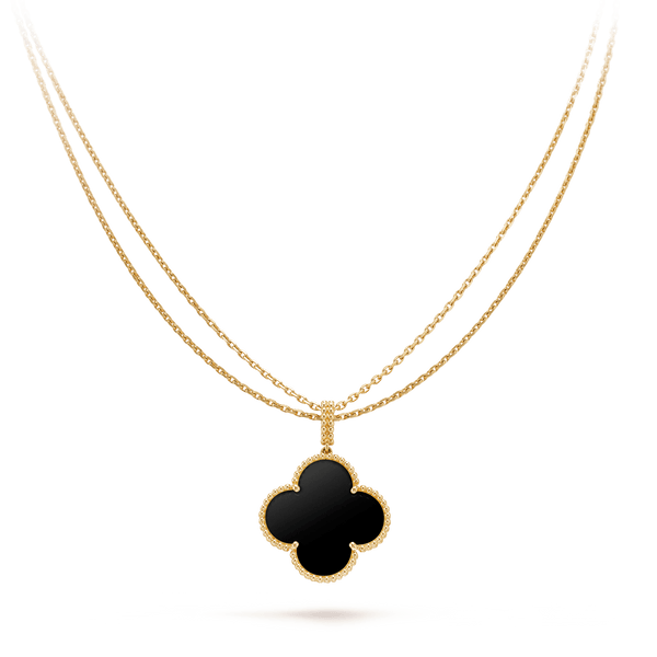 ˇStreet JewelryˇCLOVER 25MM GOLD ONYX BIG CLOVER NECKLACE
