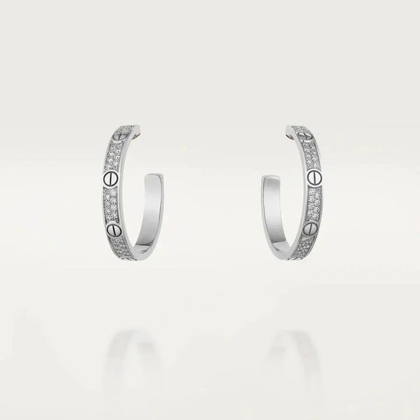 ˇStreet JewelryˇLOVE DIAMOND SILVER HOOP EARRINGS