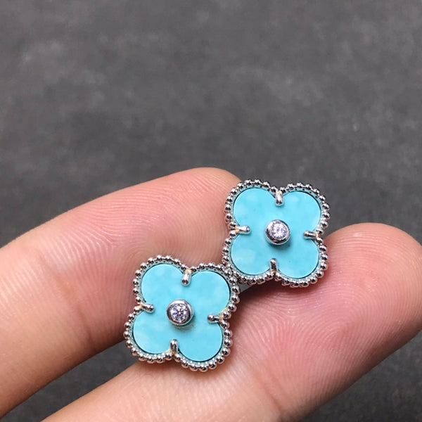 ˇStreet JewelryˇCLOVER 1 DIAMOND BLUE SKY SILVER EARRINGS