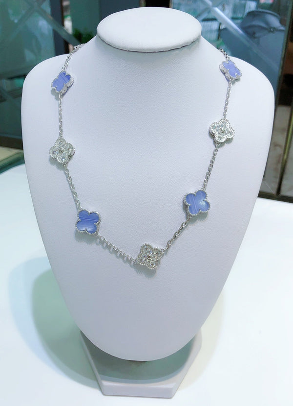ˇStreet JewelryˇCLOVER 10 MOTIFS CHALCEDONY DIAMONDS SILVER NECKLACE